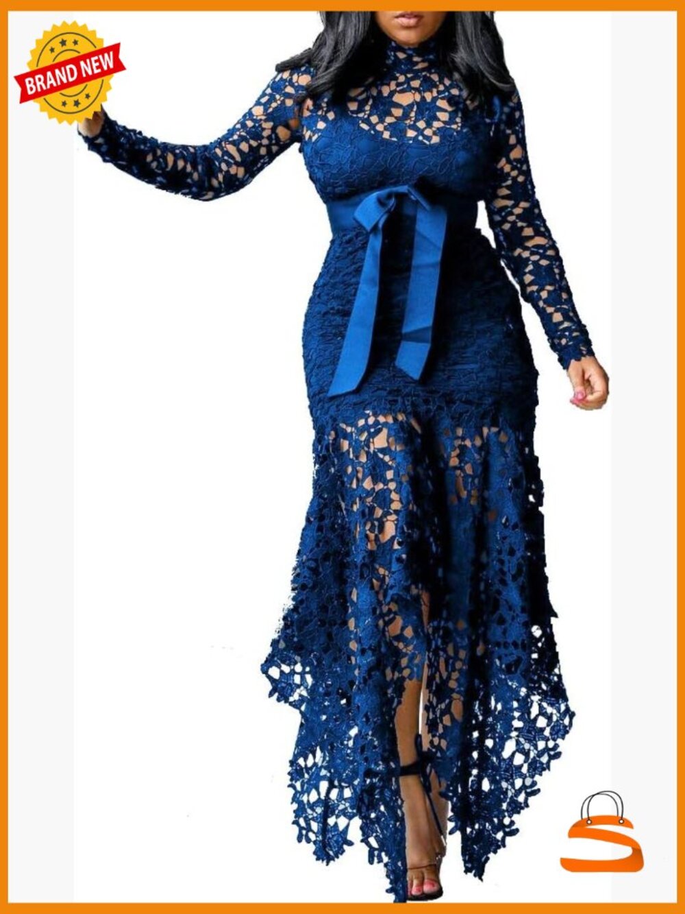 Floor-Length Lace-Up Asymmetrical Maxi Dress Sexy Hollow Lace Party Evening